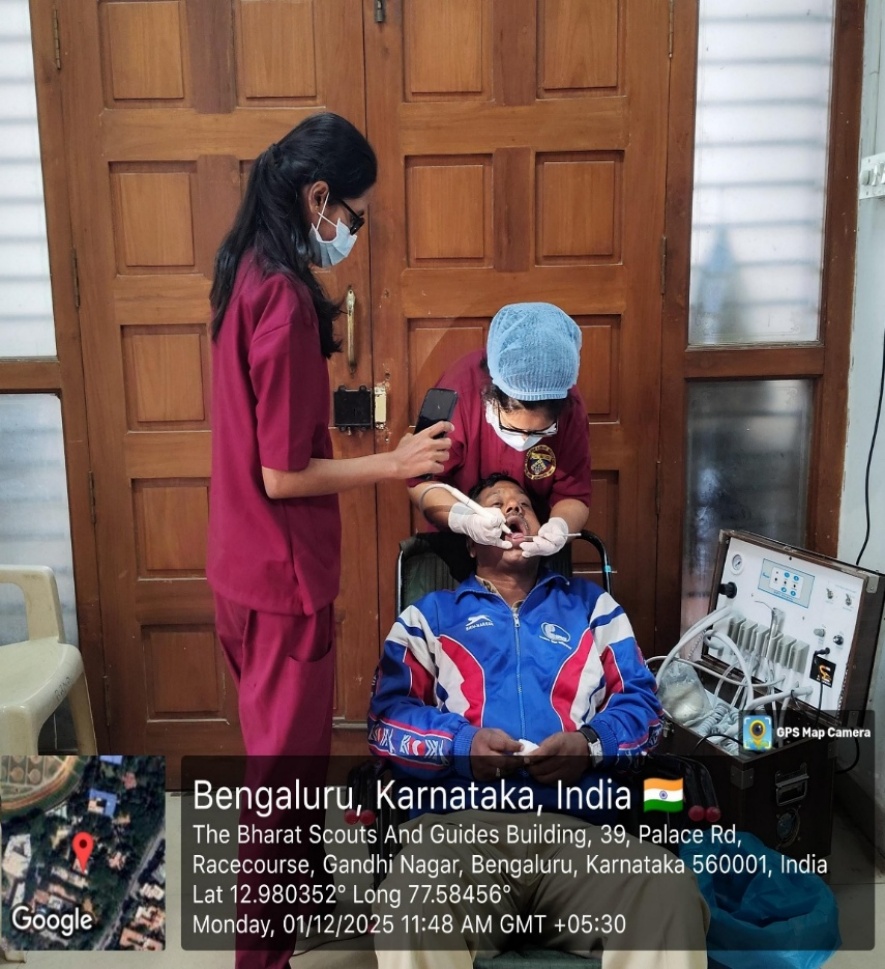 Patient receiving dental treatment in a portable chair