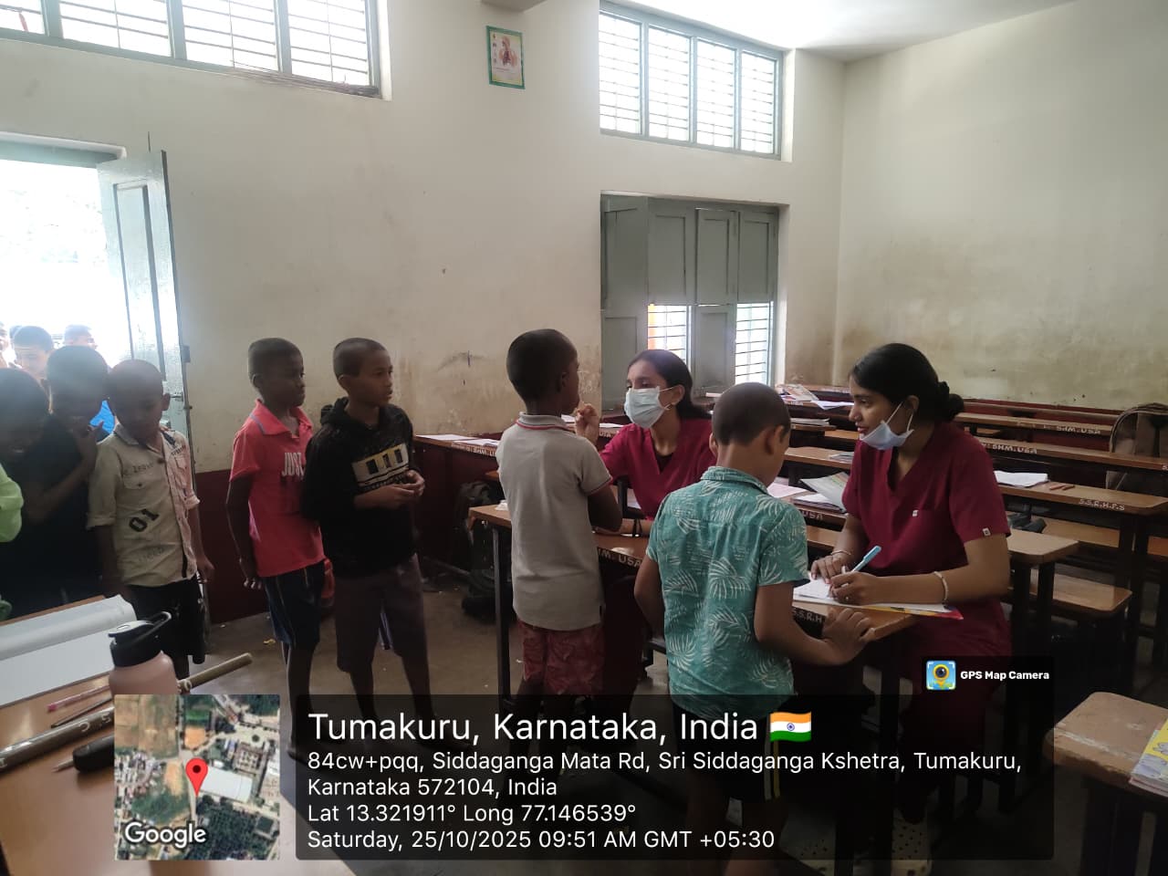 Dental treatment being provided to a child in a mobile dental unit