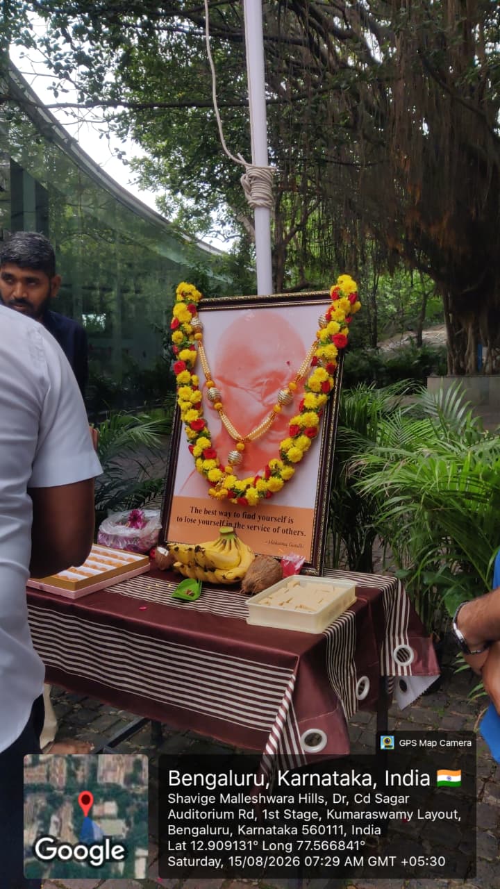 Mahatma Gandhi portrait decorated for Independence Day