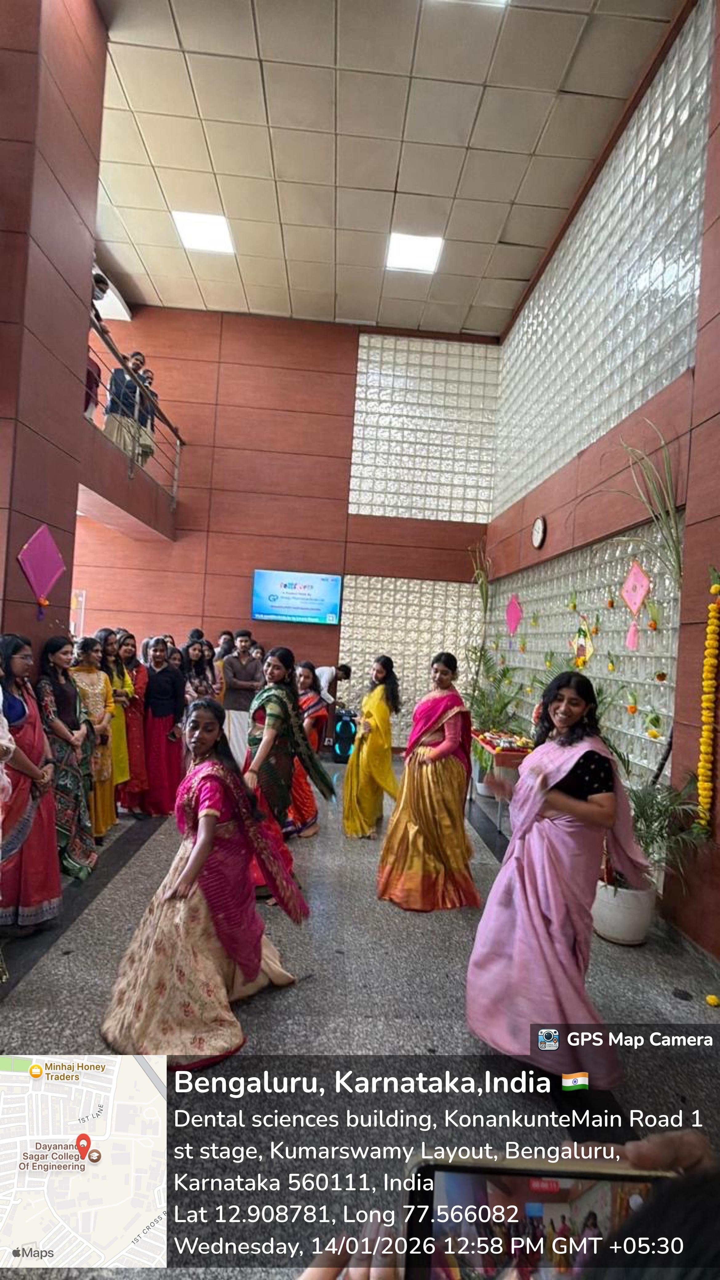 Students performing a cultural dance during the Makara Sankranti celebration