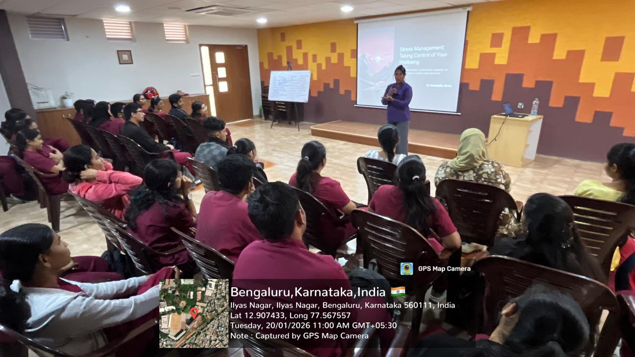 Dr. Avinash J, Vice Principal, addressing students on the importance of soft skills