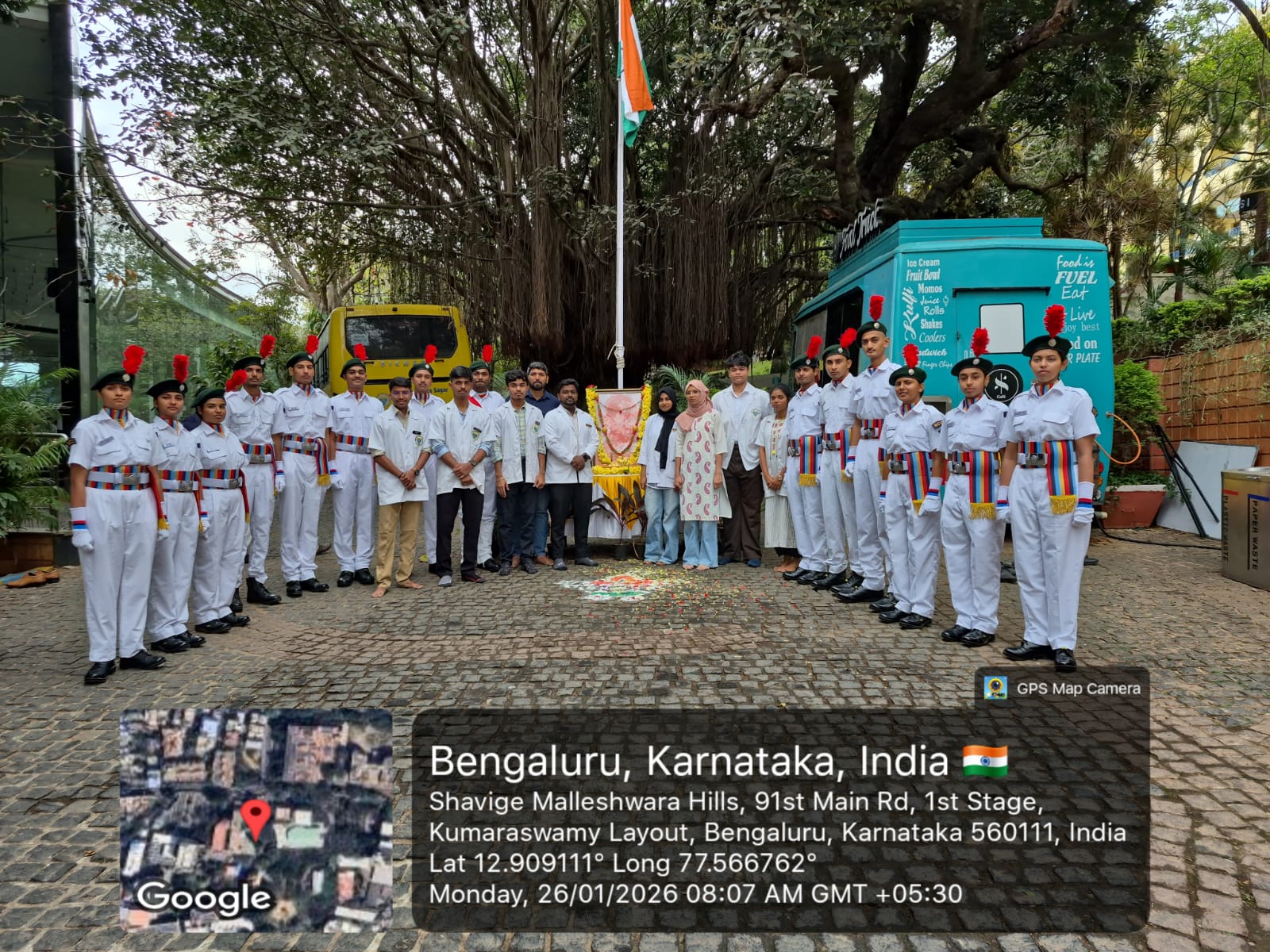 Students and faculty posing at the Republic Day celebration venue