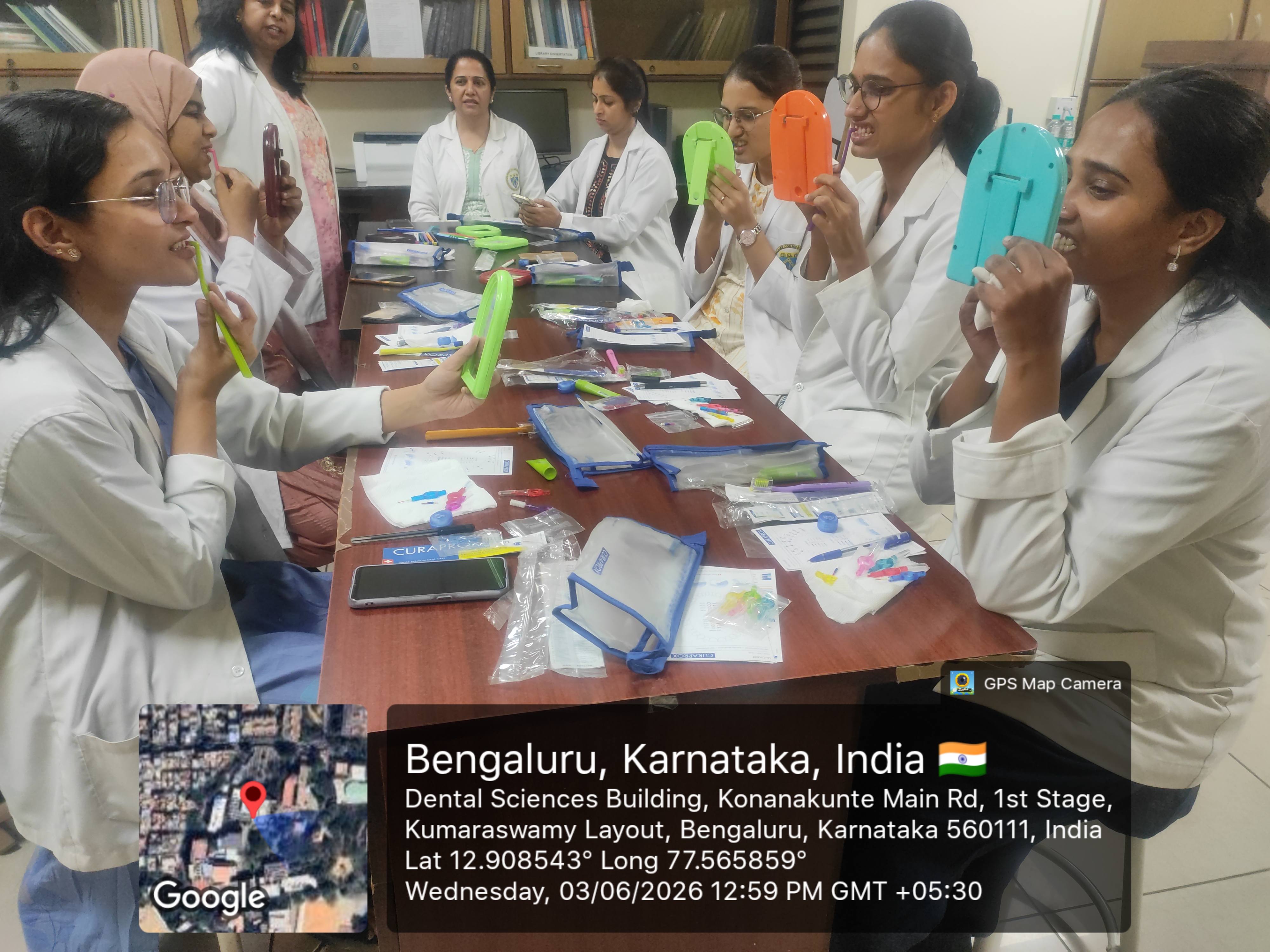 Students practicing dental hygiene techniques